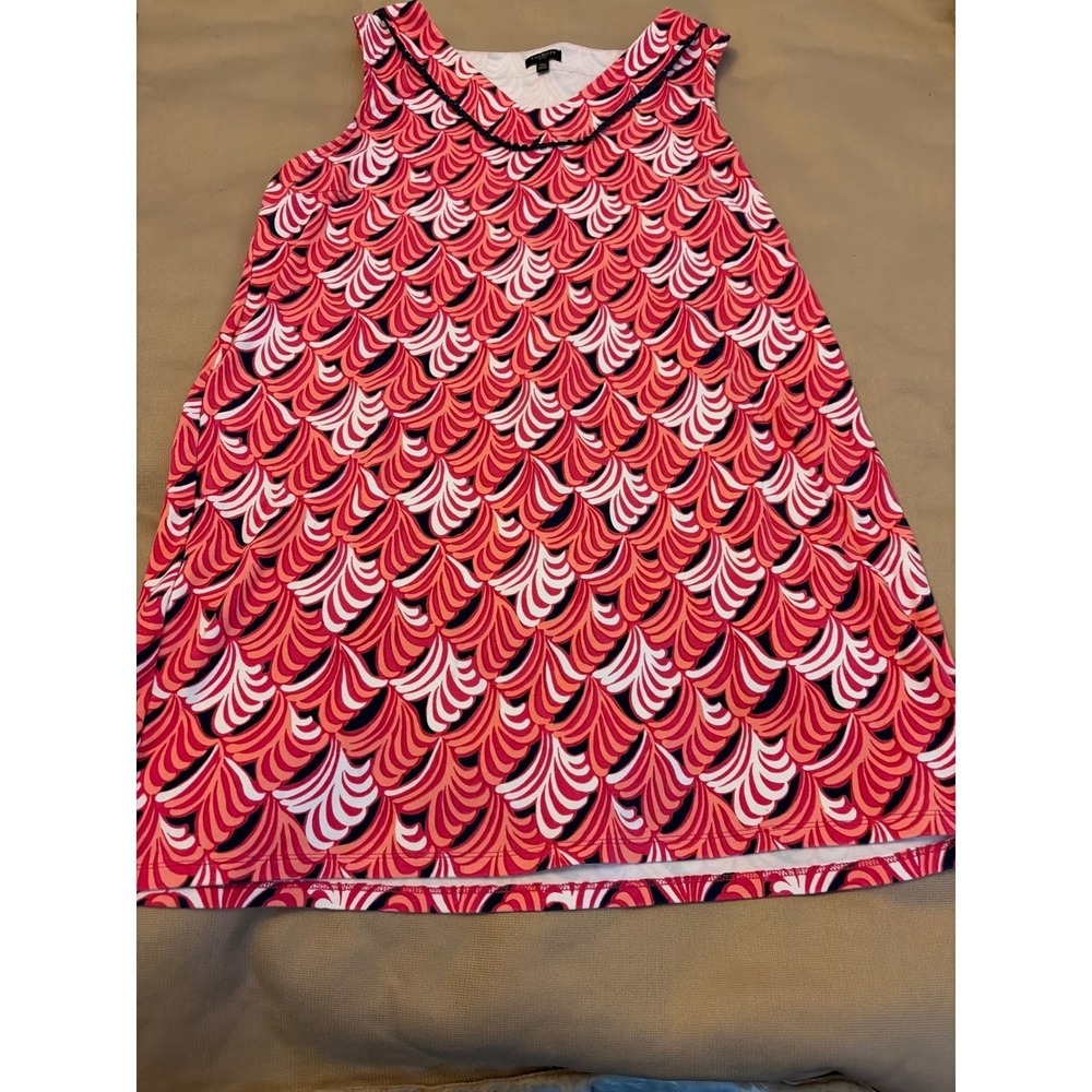 Talbots Petites Pink Orange Fan Print Cotton Tank Top Dress PXL Petite